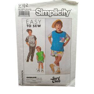 Simplicity 9182 Boys Vintage Sewing Pattern Surf Club Shirt Shorts & Pants